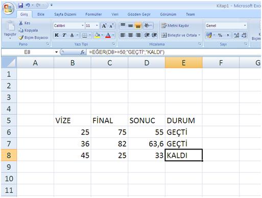 EXCEL 2010 ÖRNEK  ÇALIŞMA SORULARI